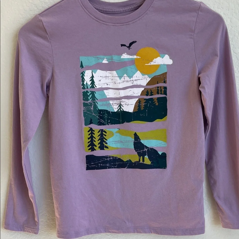 Cat & Jack Purple Nature Graphic Long Sleeve Tee • M (8/10)